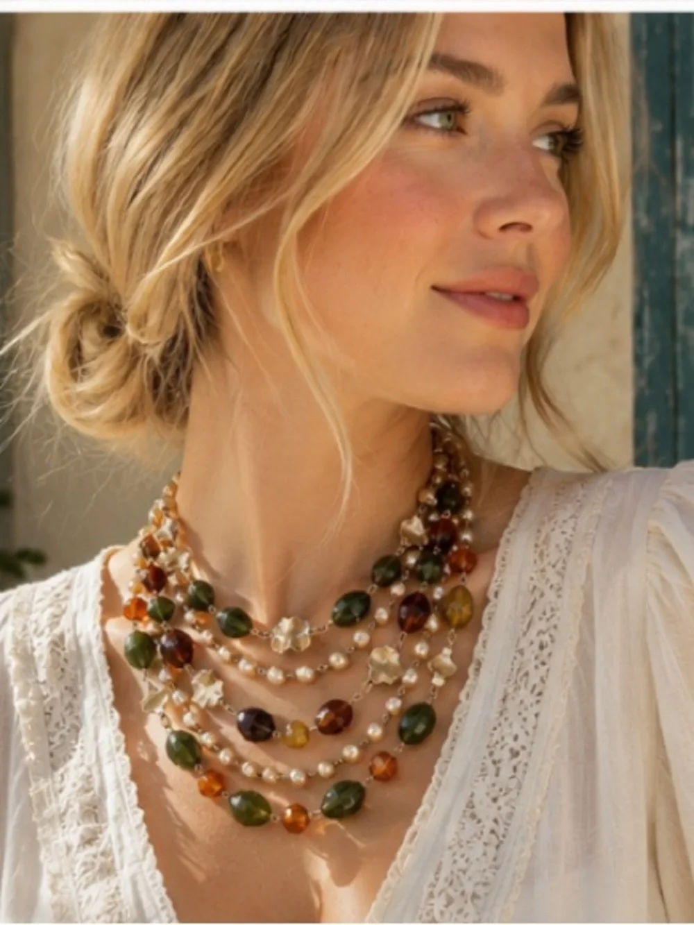 Vintage Multi Strand Freshwater Pearl & Faceted Glass Statement Necklace 16”